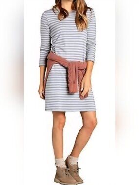 Granola Preppy Coastal Toad&Co Blue Gray Striped Long Sleeve Mini Dress Large